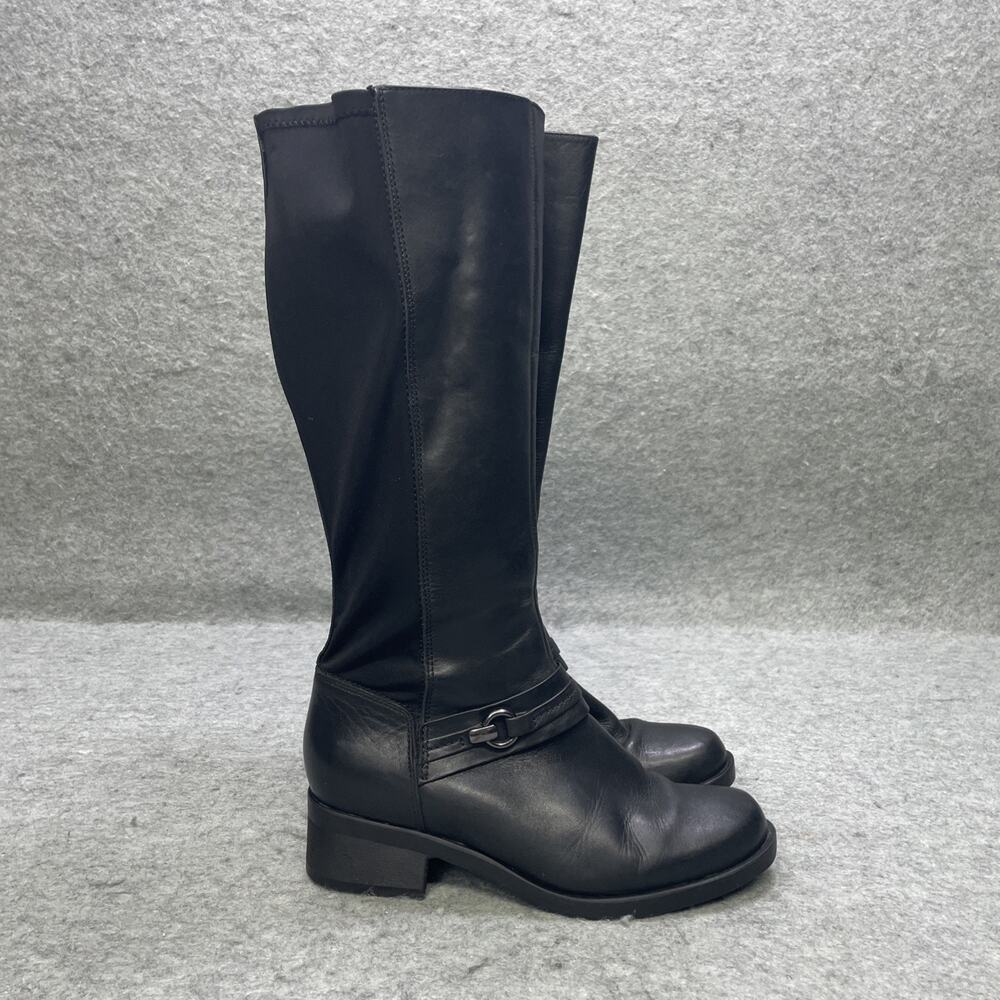 Clarks Collection Womens 8.5M Black Leather Knee High Riding Boots Side Zip